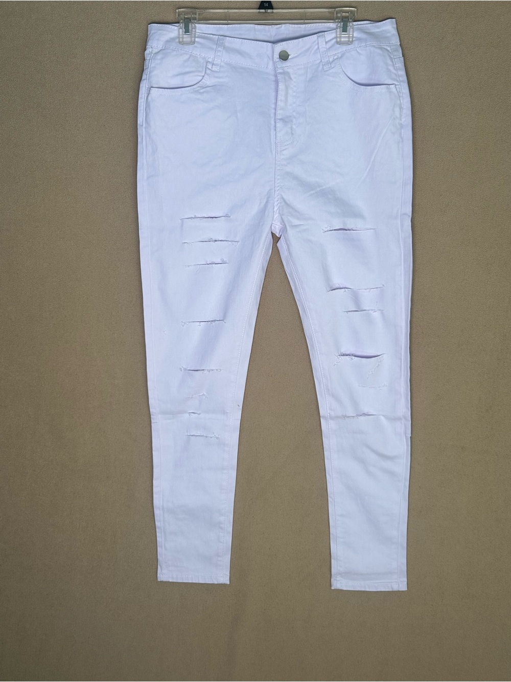 White Distressed Womens Jeans - Classic Slim Fit Size XL